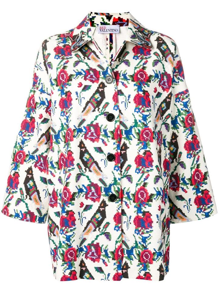 Red Valentino Cross-stitch Floral Jacket - White