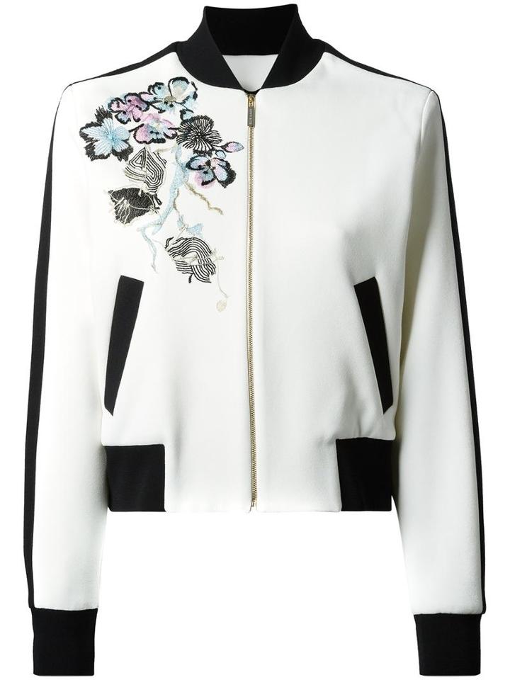 Elie Saab Flowers Bomber Jacket, Women's, Size: 36, White, Polyester/spandex/elastane/viscose/silk