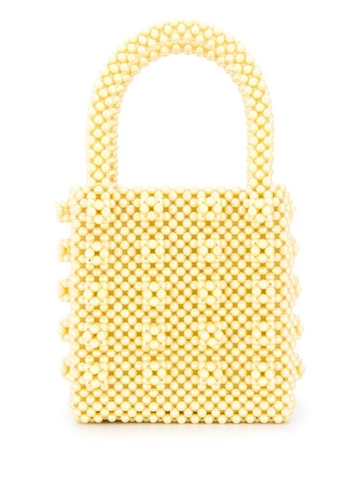 Shrimps Embellished Beaded Tote - Yellow
