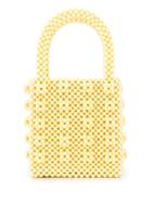 Shrimps Embellished Beaded Tote - Yellow