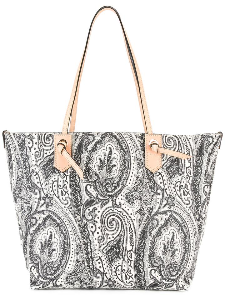 Etro Paisley Print Tote, Women's, Black, Calf Leather/nylon/pvc/cotton