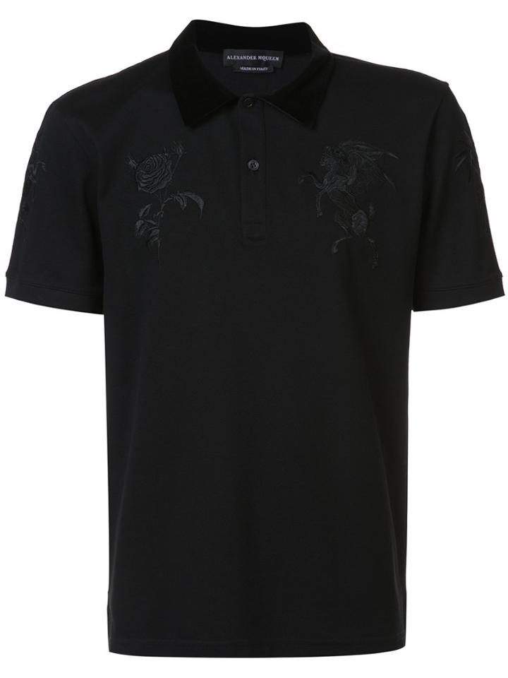 Alexander Mcqueen Embroidered Polo - Black