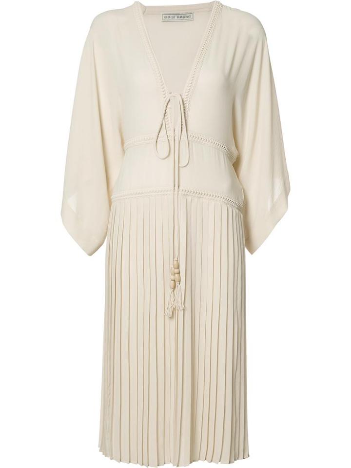 Veronique Branquinho V-neck Pleated Dress, Women's, Size: 42, Nude/neutrals, Polyester