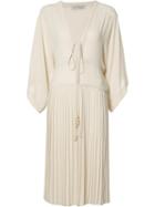 Veronique Branquinho V-neck Pleated Dress, Women's, Size: 42, Nude/neutrals, Polyester