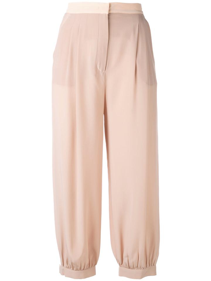 Fendi - Cropped Trousers - Women - Silk - 42, Nude/neutrals, Silk