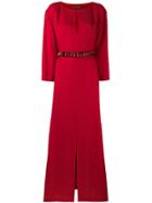 Alberta Ferretti Gemstone Belted Waist Maxi Dress - Red