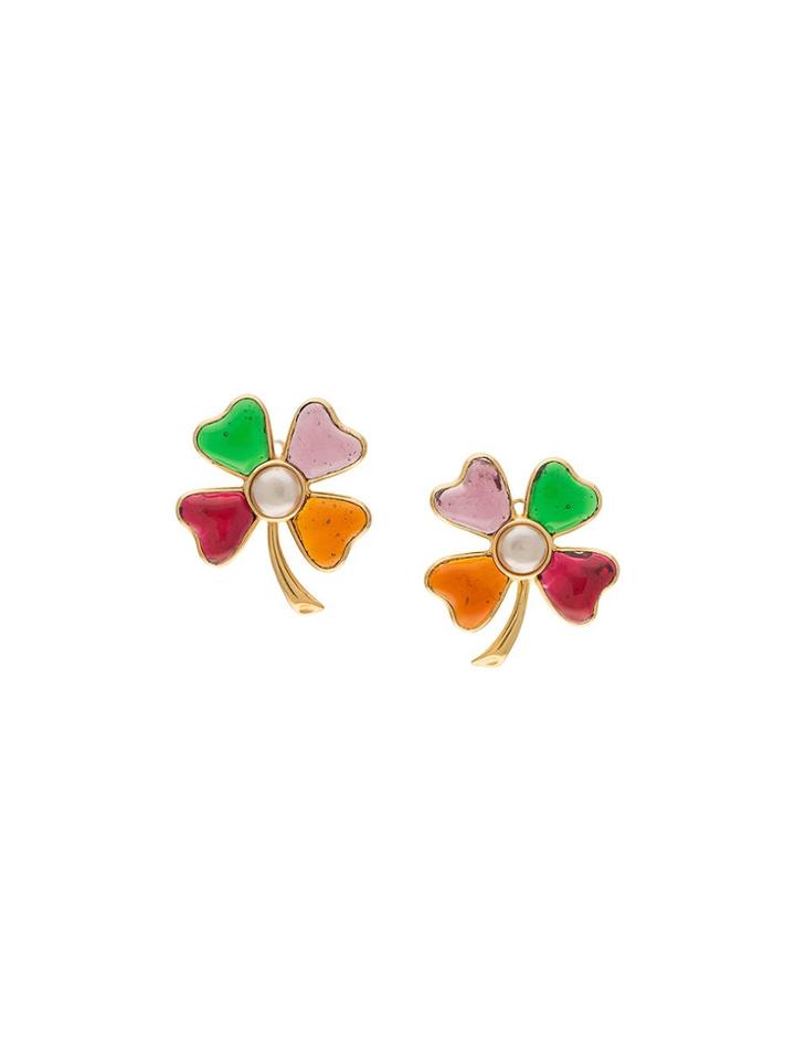 Chanel Vintage Four Leaf Clover Clip-on Earrings - Metallic
