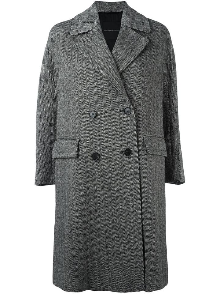 Ermanno Scervino Double-breasted Mid-length Coat, Women's, Size: 40, Black, Linen/flax/cupro/virgin Wool
