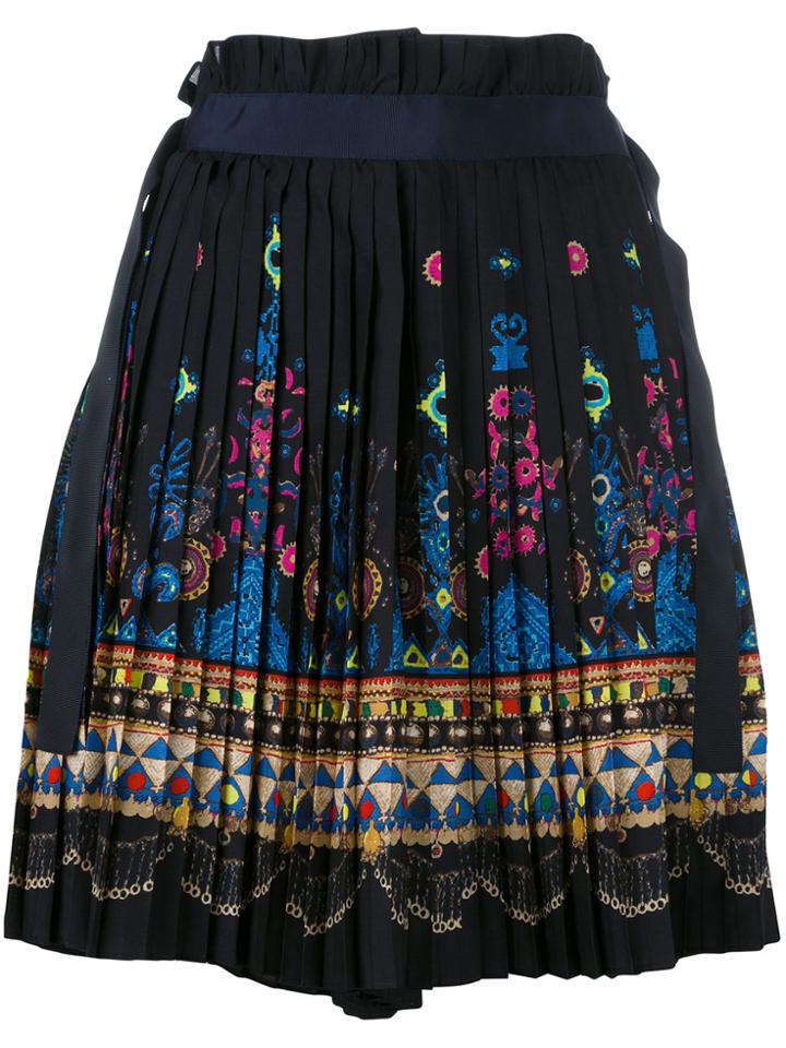 Sacai Tribal Lace Wrap Front Shorts - Blue