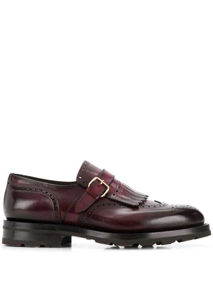 Santoni Side-buckle Fringed Loafers - Brown