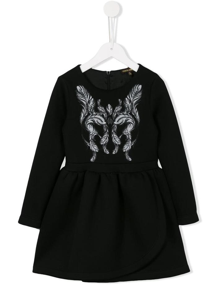 Roberto Cavalli Kids Embroidered Floral Detail Dress, Girl's, Size: 6 Yrs, Black