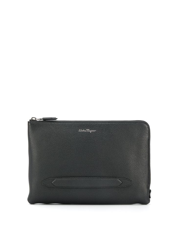 Salvatore Ferragamo Embossed Logo Clutch Bag - Black