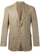 Canali Checked Blazer, Men's, Size: 48, Brown, Silk/linen/flax/wool