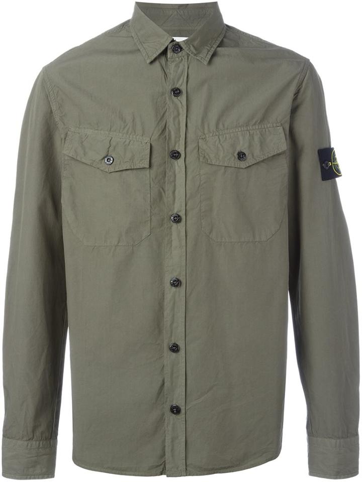 Stone Island Flap Chest Pockets Shirt, Men's, Size: Large, Green, Cotton