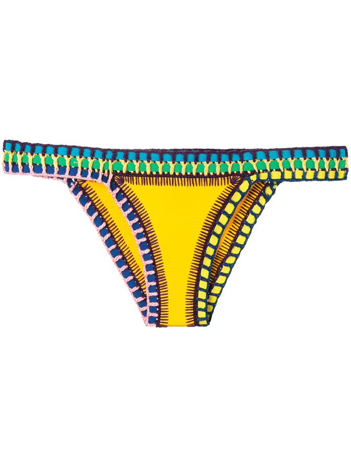 Kiini Embroidered Ro Bikini Bottom, Women's, Size: Medium, Yellow/orange, Cotton/polyester/nylon/spandex/elastane