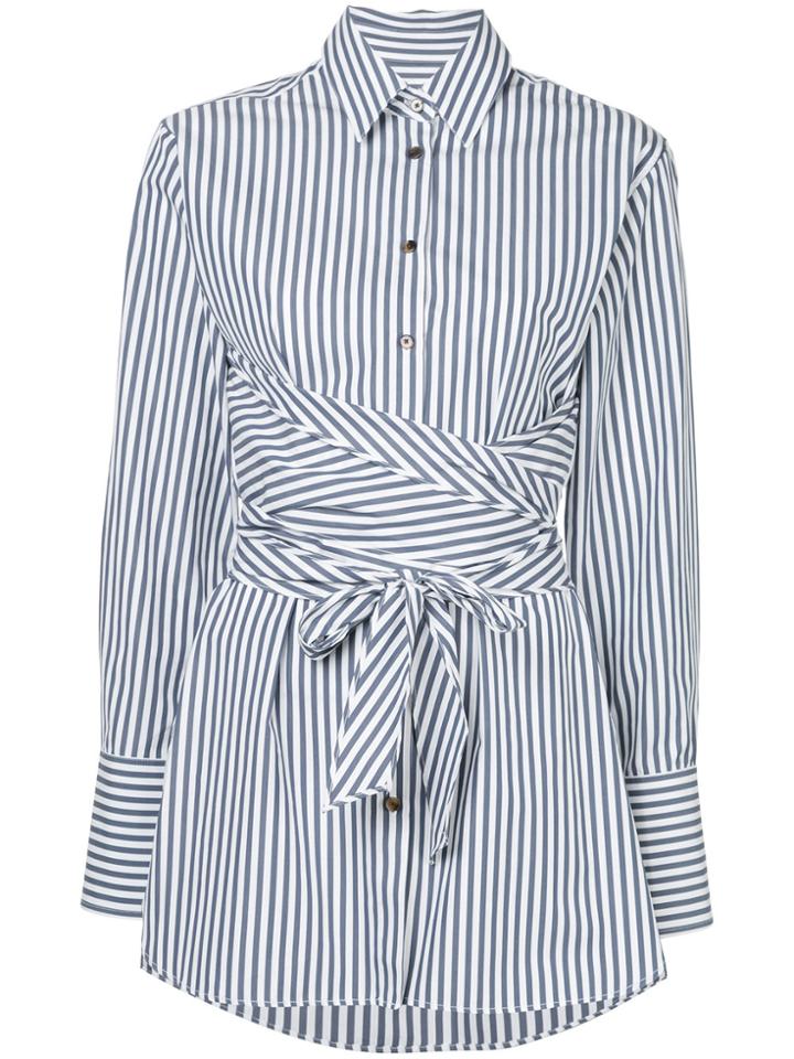 Khaite Belted Waist Striped Long-line Shirt - Blue
