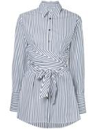 Khaite Belted Waist Striped Long-line Shirt - Blue