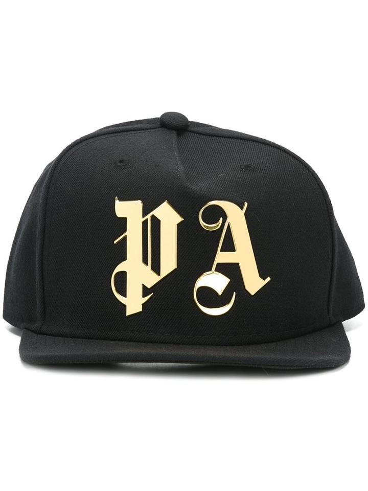 Palm Angels Logo Print Cap, Men's, Black, Cotton/polyurethane/wool