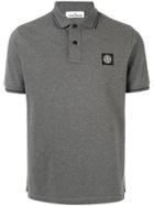 Stone Island Logo Patch Stripe Detail Polo Shirt - Grey