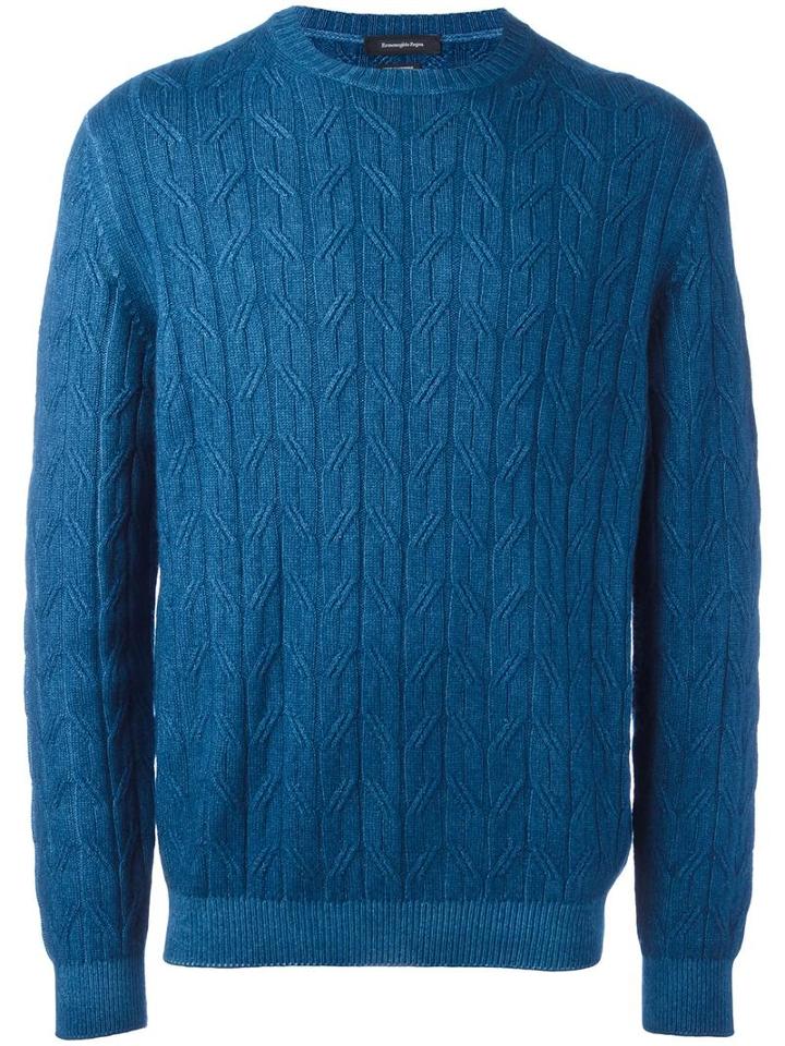 Ermenegildo Zegna Round Neck Jumper, Men's, Size: 50, Blue, Cashmere