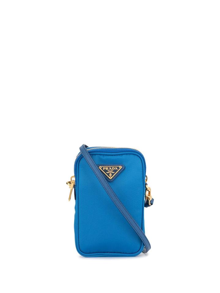 Prada Pre-owned Mini Triangular Logo Plaque Crossbody Bag - Blue