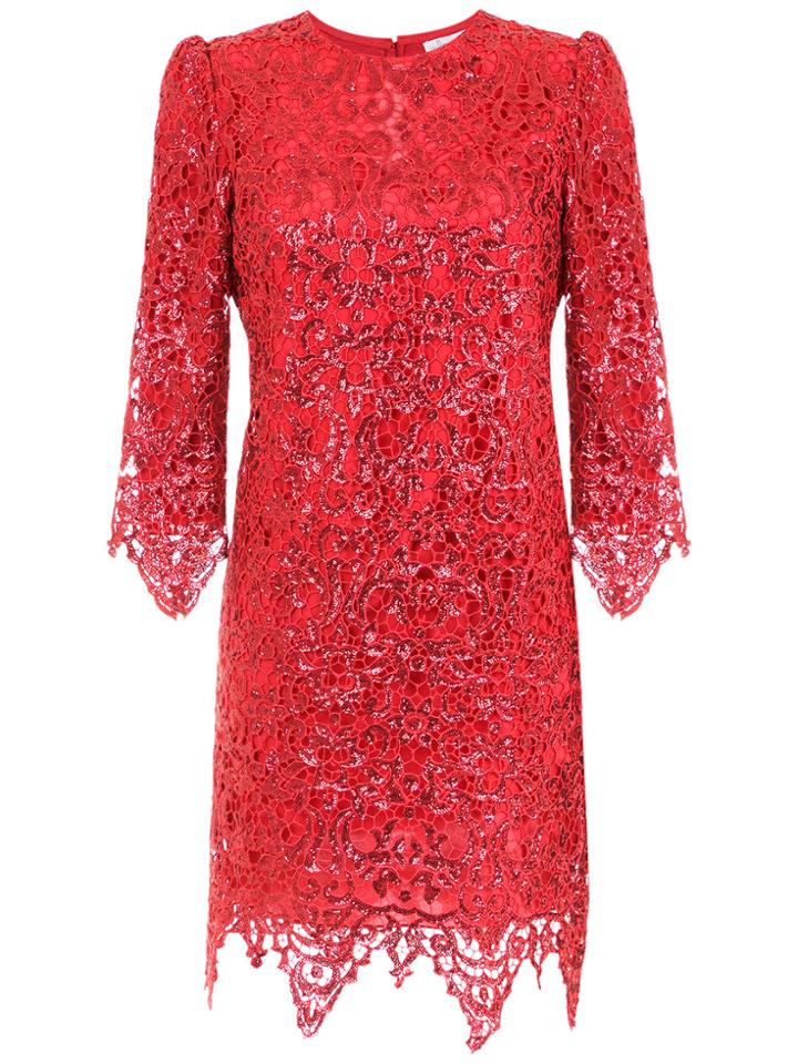 Nk Round Neck Lace Dress - Red
