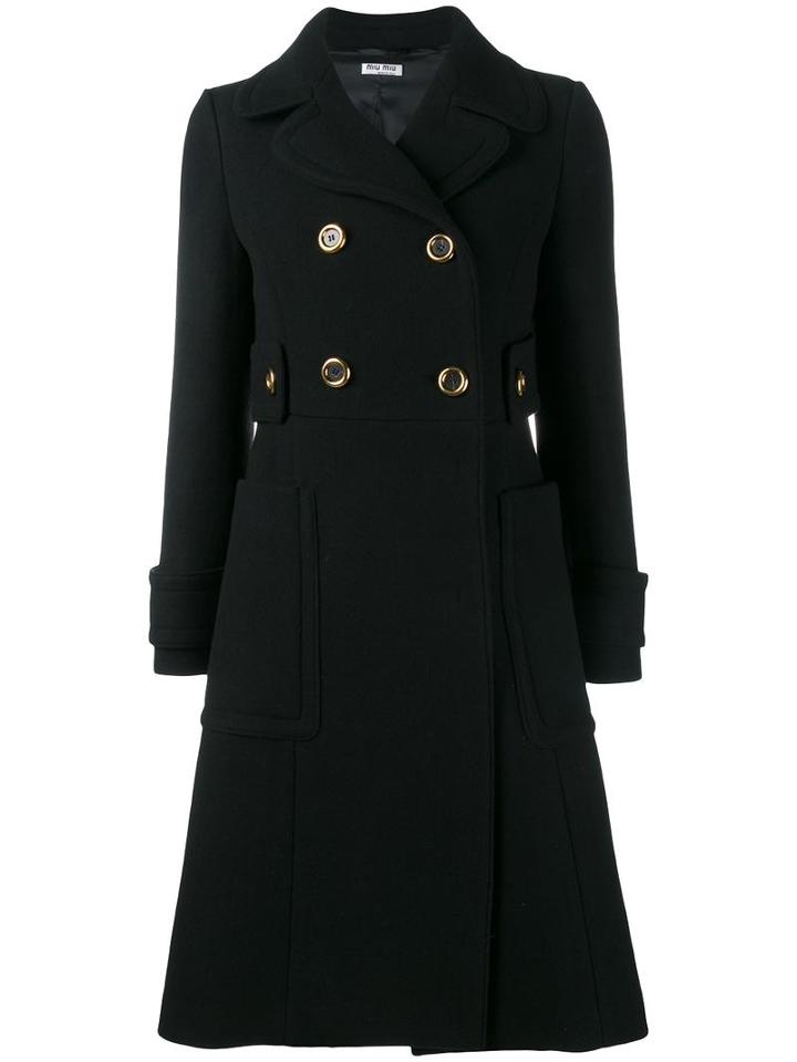 Miu Miu Double Breasted Coat, Women's, Size: 44, Black, Viscose/virgin Wool