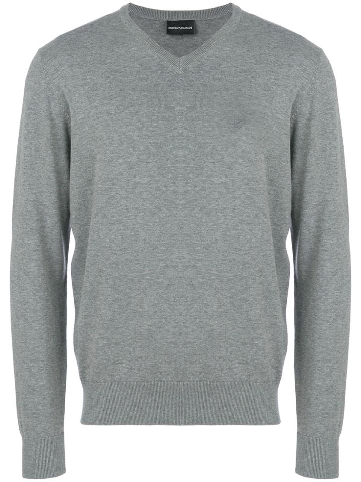 Emporio Armani V-neck Logo Sweater - Grey