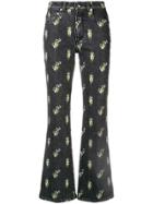Sonia Rykiel Flared Floral Print Jeans - Black