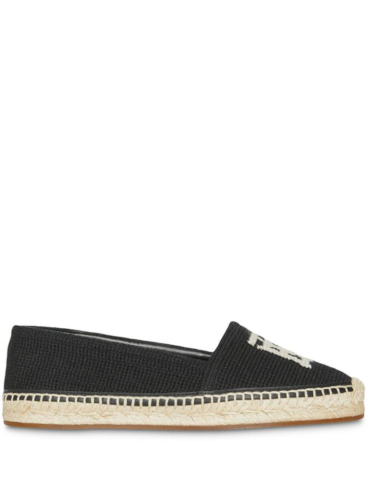 Burberry Monogram Motif Cotton And Leather Espadrilles - Black