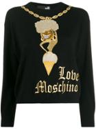 Love Moschino Embroidered Gold-chain Sweater - Black
