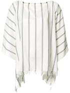 Brunello Cucinelli Frayed Striped Tunic, Women's, Size: Medium, White, Silk