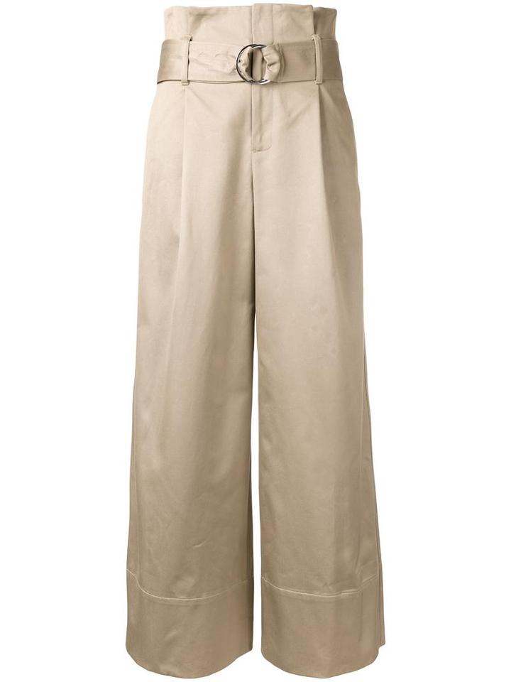 Le Ciel Bleu Belted High-waisted Trousers, Women's, Size: 34, Brown, Cotton
