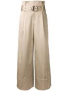 Le Ciel Bleu Belted High-waisted Trousers, Women's, Size: 34, Brown, Cotton