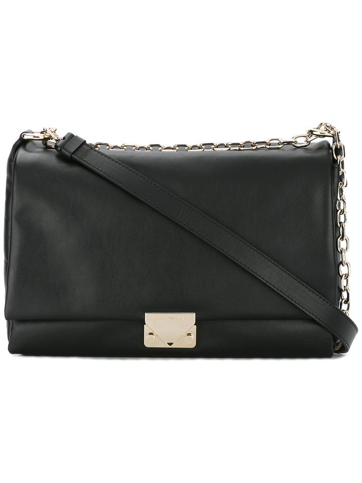 Emporio Armani Logo Buckle Shoulder Bag, Women's, Black, Calf Leather/cotton