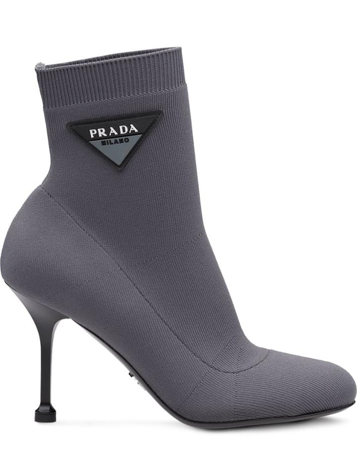 Prada Stretch Fabric Booties - Grey