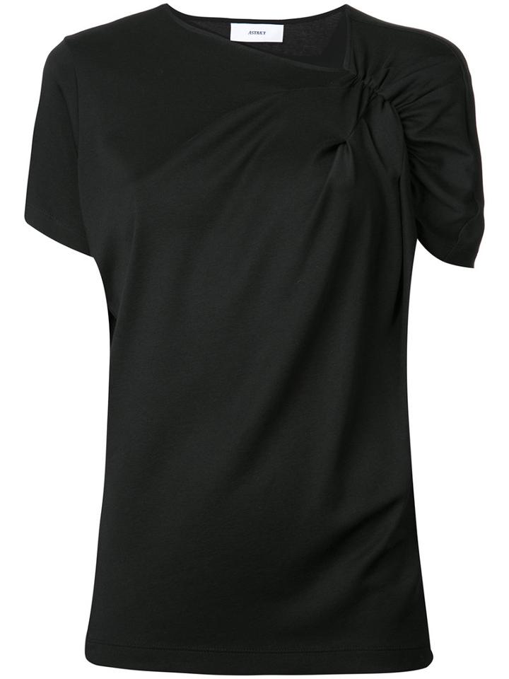 Astraet Gathered Sleeve T-shirt, Women's, Black, Cotton
