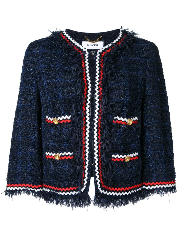 Muveil - Embroidered Blazer - Women - Cotton/nylon - 38, Blue, Cotton/nylon