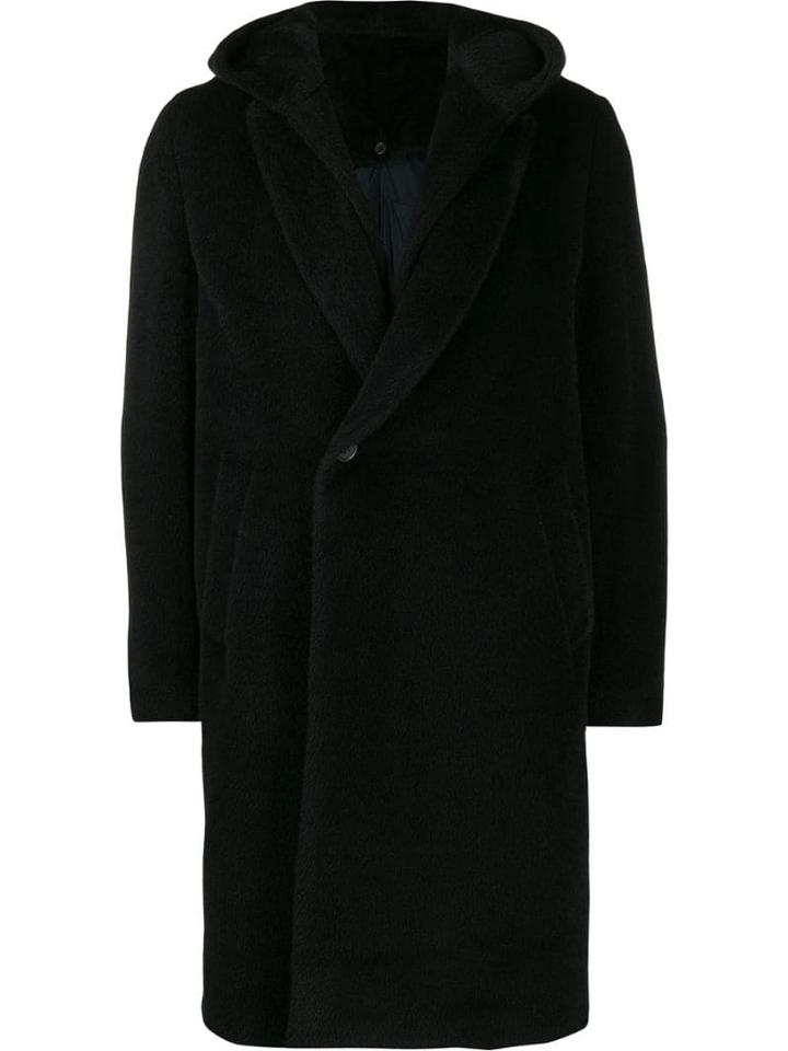 Emporio Armani Hooded Wool Coat - Black