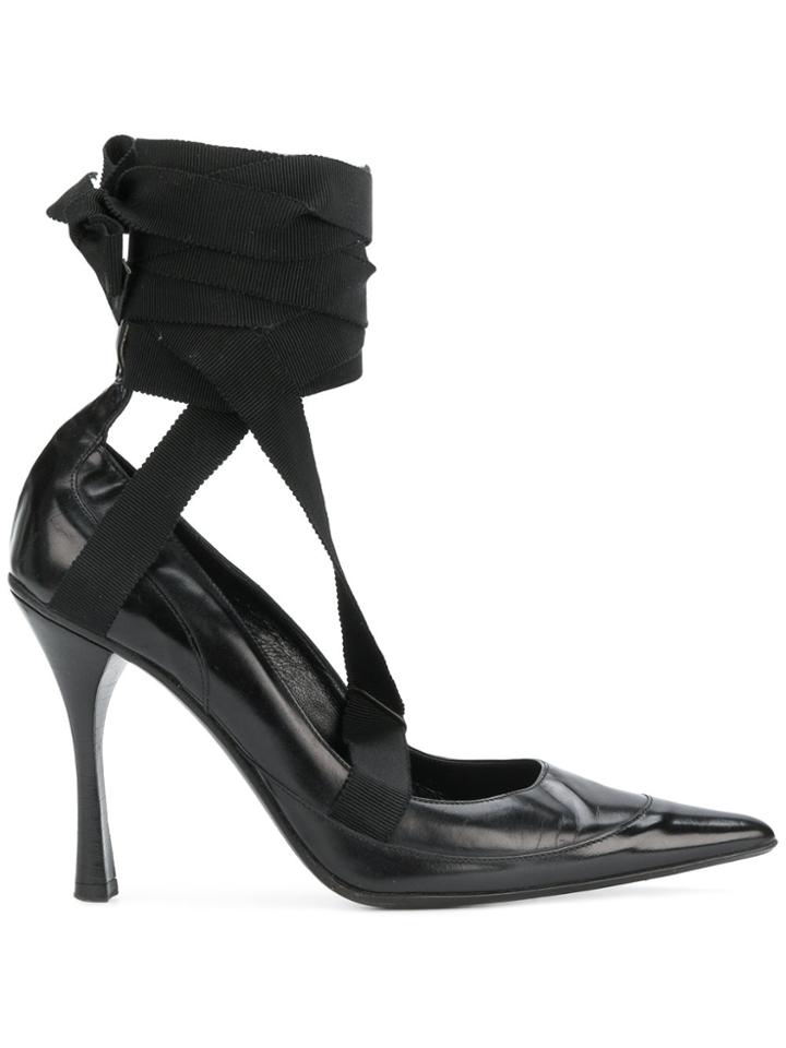 Gucci Vintage Ankle Wrapped Pumps - Black