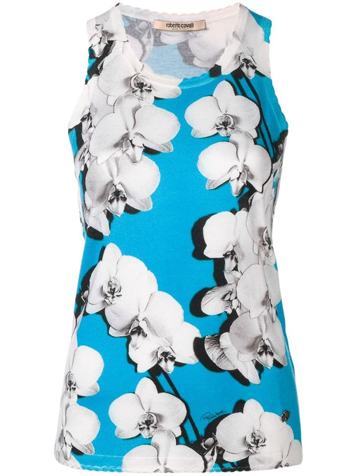 Roberto Cavalli Orchid Print Top - Blue