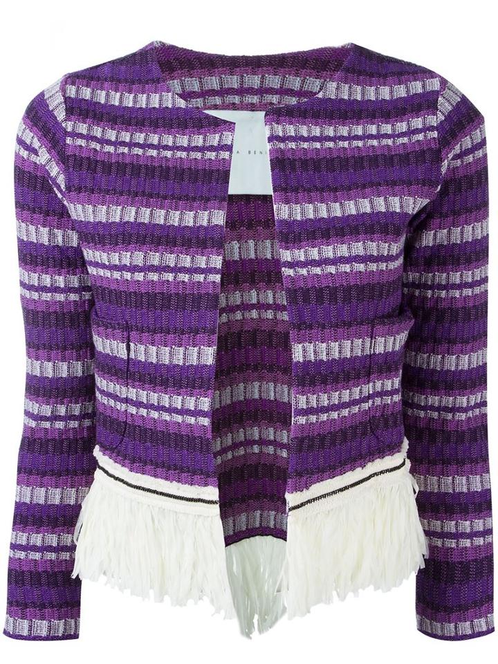 Giada Benincasa Fringe Hem Striped Textured Cropped Jacket