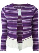 Giada Benincasa Fringe Hem Striped Textured Cropped Jacket