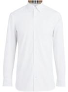 Burberry Check Cuff Stretch Cotton Poplin Shirt - White
