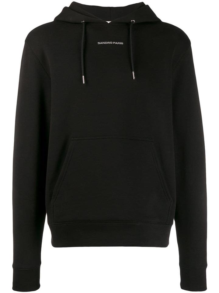 Sandro Paris Contrast Logo Hoodie - Black