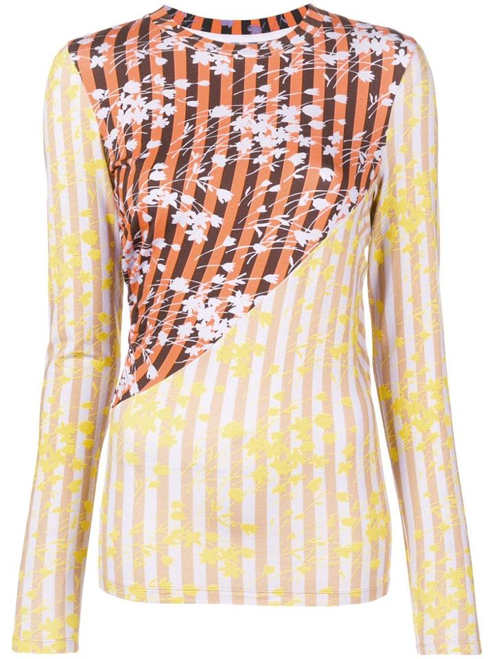 House Of Holland Contrast Panelled Floral Top - Orange