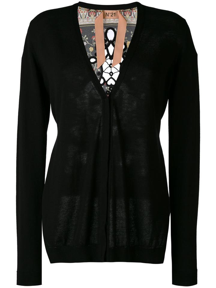 No21 - Floral Cutout Back Cardigan - Women - Silk/cotton - 42, Black, Silk/cotton