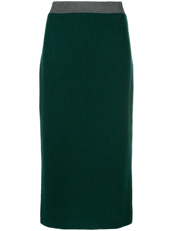 Fabiana Filippi Ribbed Knitted Midi Skirt - Green