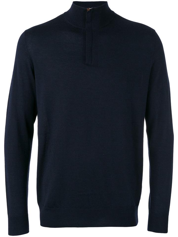 N.peal The Regent Fine Gauge Half Zip Sweater, Men's, Size: Xl, Blue, Silk/cashmere