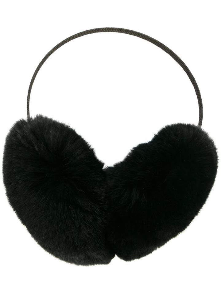 Yves Salomon Fur Earmuffs, Women's, Black, Rabbit Fur/polyester/silk